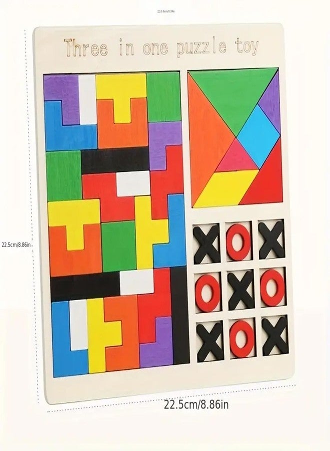 Pluspicks Kids Wooden 3 in 1 Children's Educational Colorful Square Tangram Game Chess Xo Tic-Tac-Toe Nine-Square Three-in-One Puzzle Building Blocks Early Education Toy - Image 5